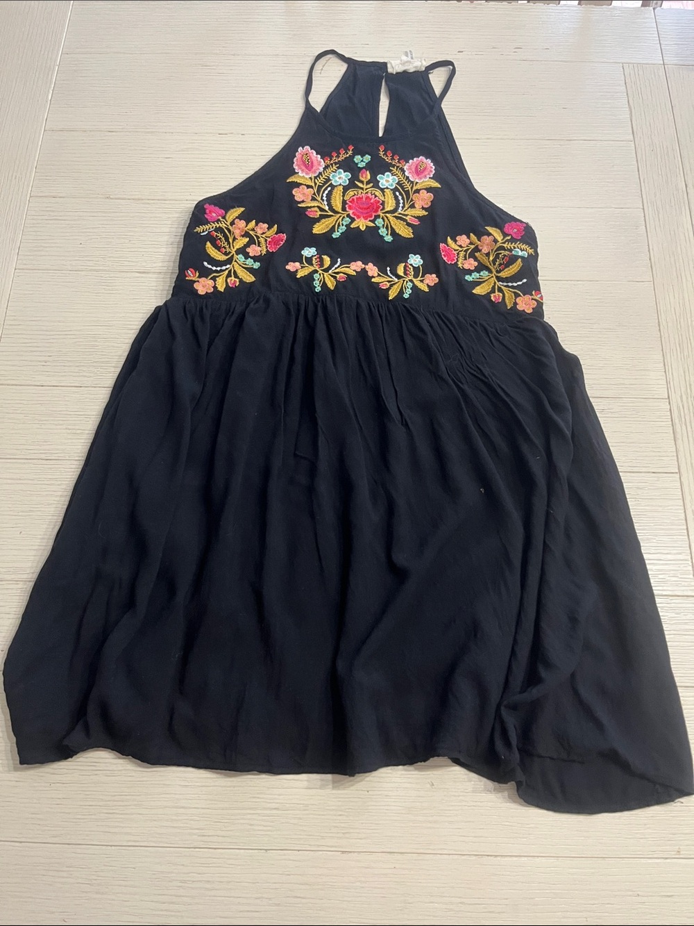 Entro Embroidered Black Boho Halter Dress Women’s Size Medium